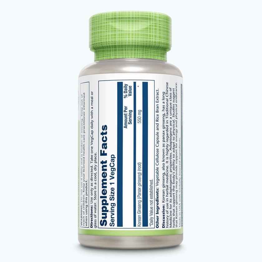 Solaray Korean Ginseng 550mg VegCaps, Pack of 50's