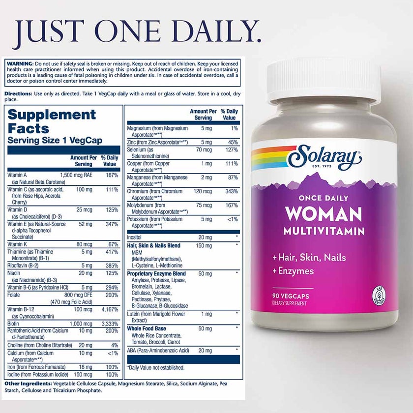 Solaray Once Daily Woman Multivitamin Veg Capsules, Pack of 90's