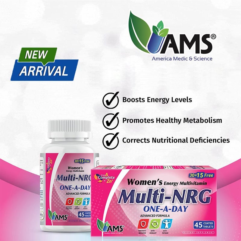 AMS Multi-NRG Women's Energy Multivitamin Supplement Tablets, Pack of 45's
