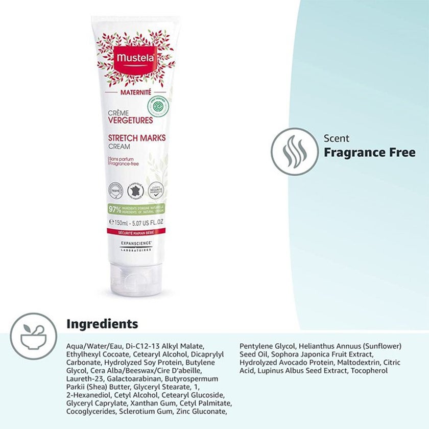 Mustela 3 In 1 Maternity Stretch Marks Cream For Pregnancy, 150ml