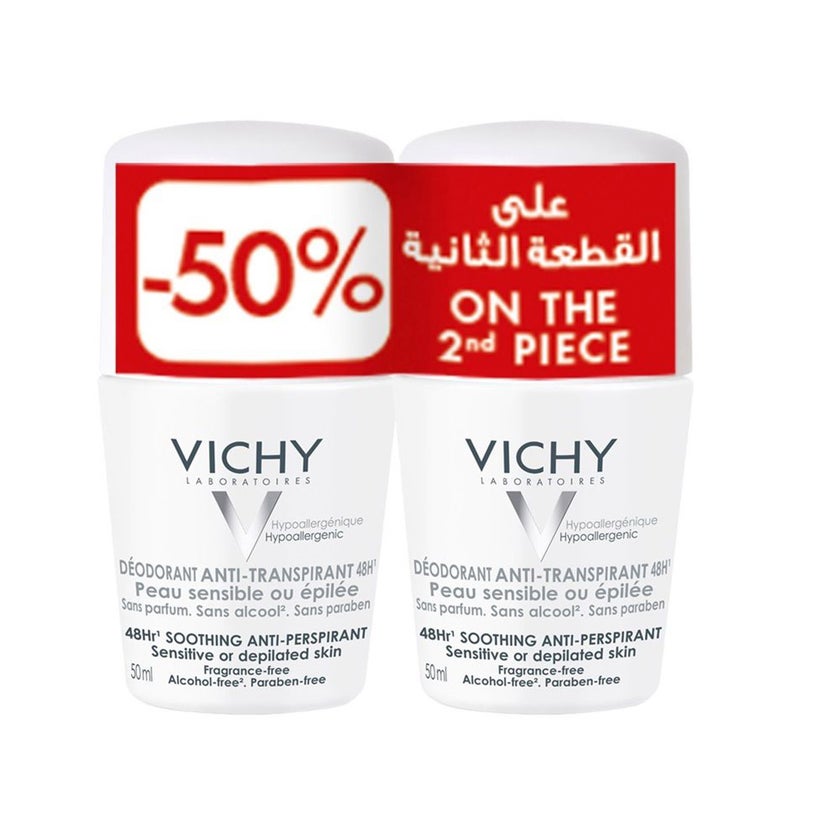 Vichy 48H Soothing Anti Perspirant Deo Roll-On 50ml, Promo Pack