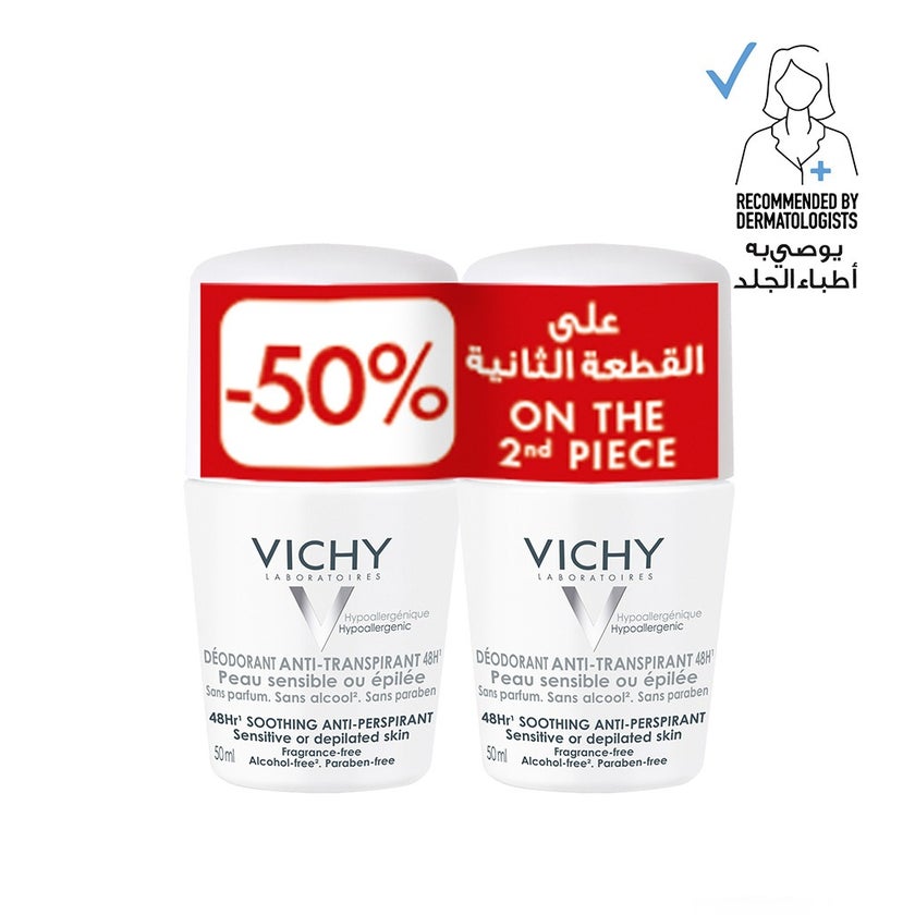 Vichy 48H Soothing Anti Perspirant Deo Roll-On 50ml, Promo Pack