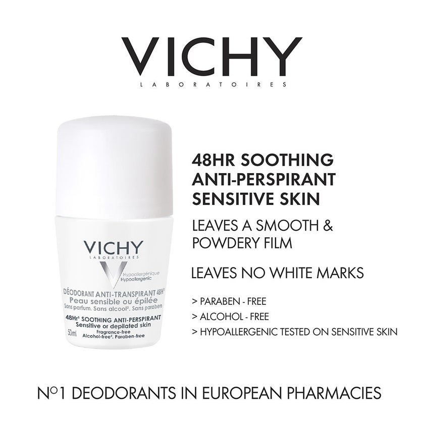 Vichy 48H Soothing Anti Perspirant Deo Roll-On 50ml, Promo Pack