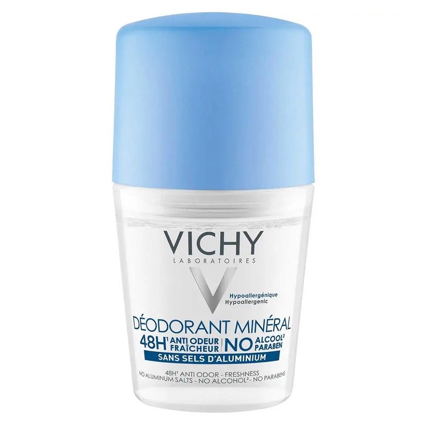 Vichy 48 Hours Anti-Odour Aluminum Free Mineral Deodorant Roll-On 50ml, Buy 1 Get 50% Off On 2nd Piece, Promo Pack