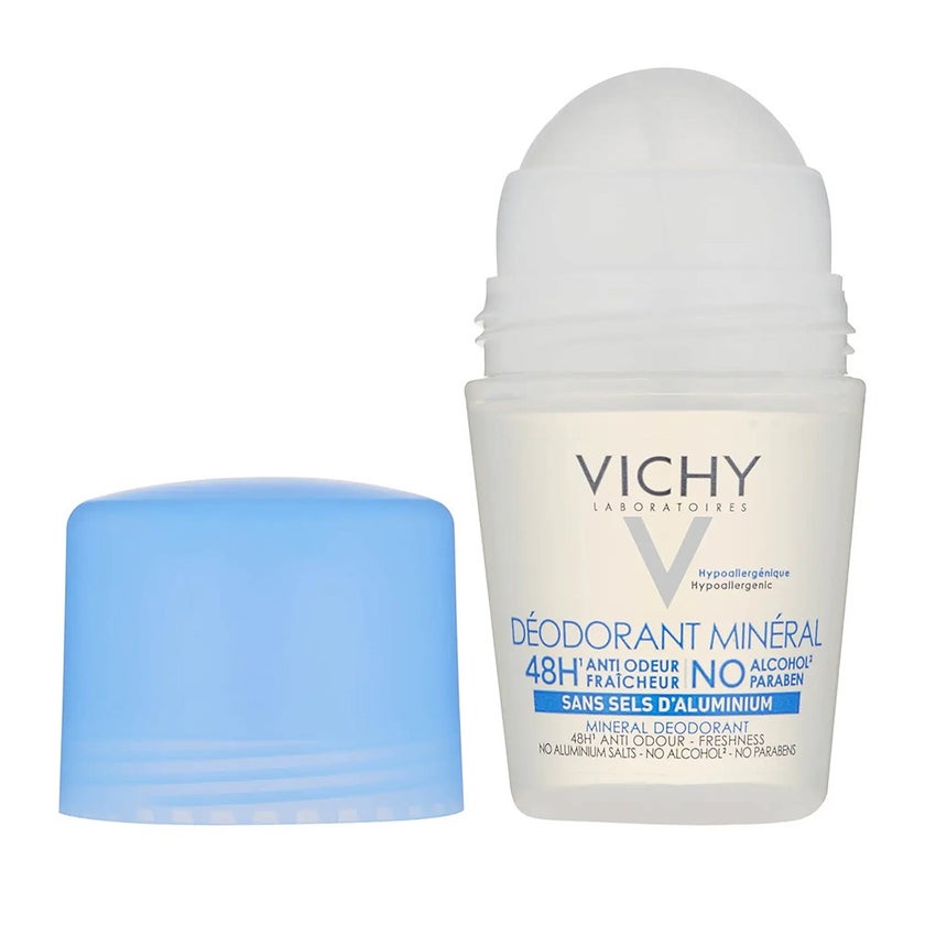 Vichy 48 Hours Anti-Odour Aluminum Free Mineral Deodorant Roll-On 50ml, Buy 1 Get 50% Off On 2nd Piece, Promo Pack