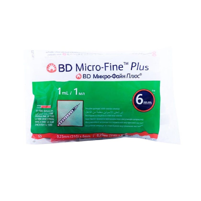BD Micro-Fine+ Insulin 1ml Syringe 0.25mm (31g) x 6 mm, Pack of 100's