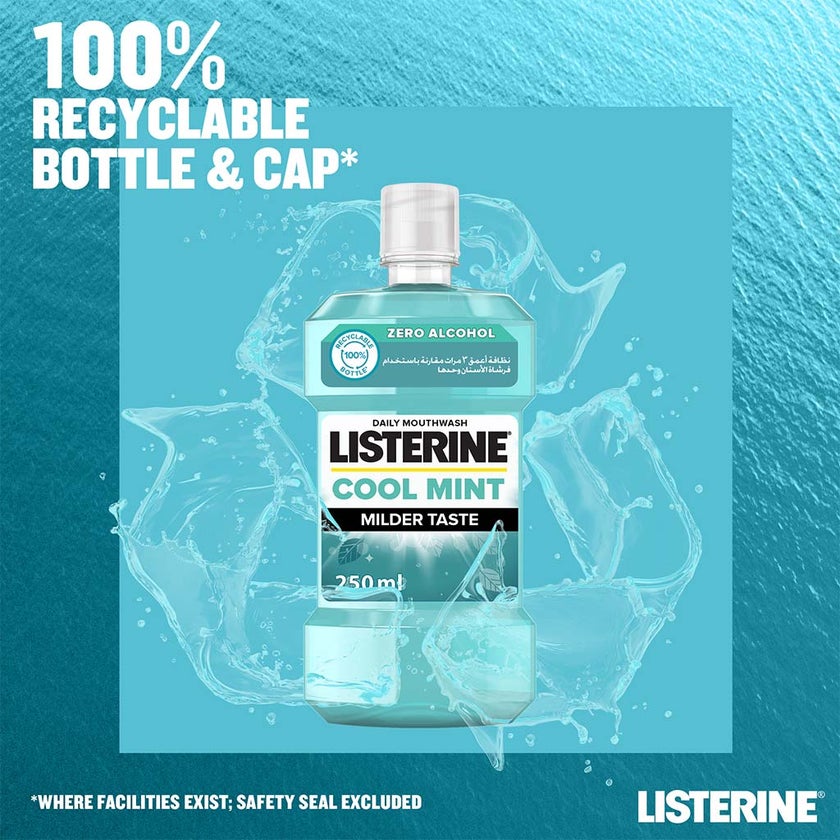 Listerine Zero Alcohol Cool Mint Milder Taste Mouthwash 250ml