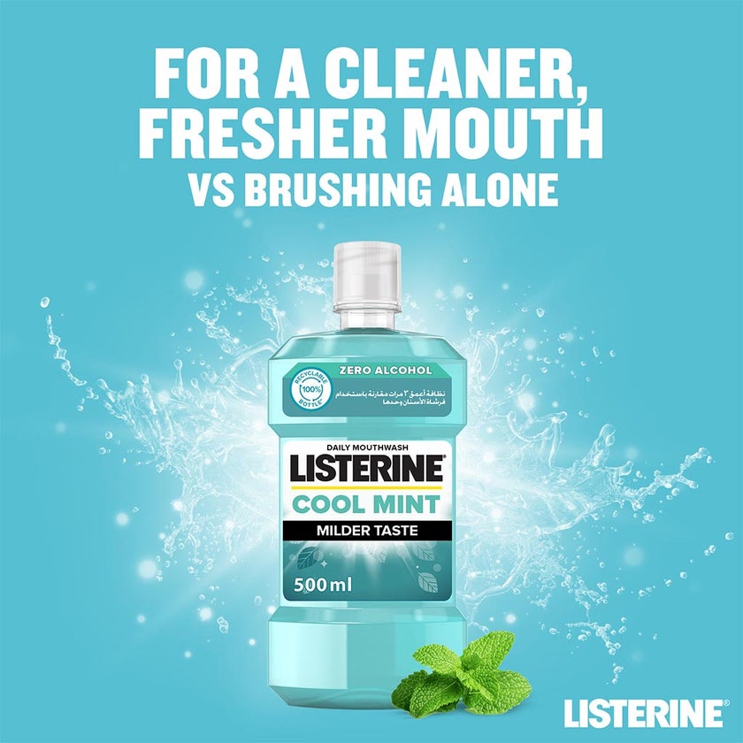 Listerine Zero Alcohol Cool Mint Milder Taste Mouthwash 500ml