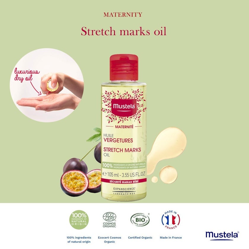 Mustela Maternite Stretch Marks Oil For Maternity Stretch Marks Prevention, Fragrance-Free 105ml