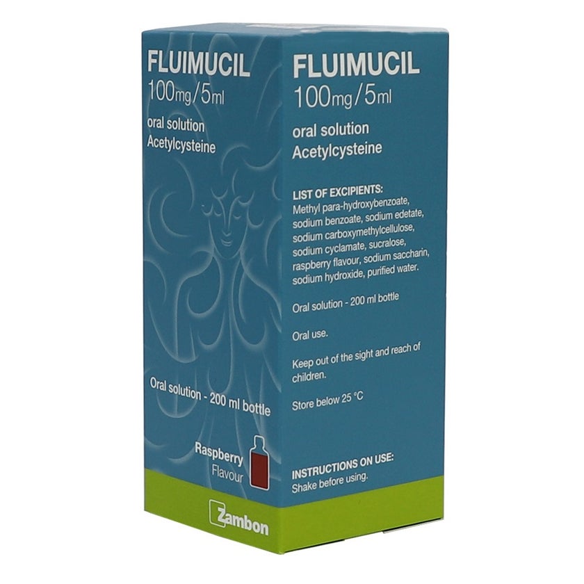 Fluimucil 100mg/5ml Oral Solution Raspberry Flavor 200ml