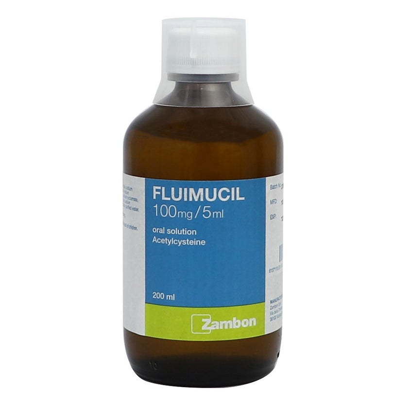 Fluimucil 100mg/5ml Oral Solution Raspberry Flavor 200ml