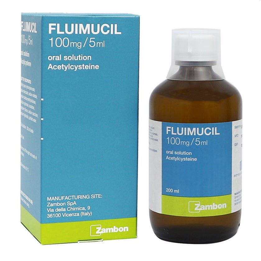 Fluimucil 100mg/5ml Oral Solution Raspberry Flavor 200ml