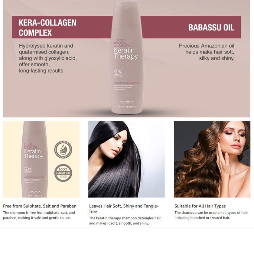 Alfaparf Keratin Therapy Lisse Design Maintenance Shampoo For Smooth & Shiny Hair 250ml