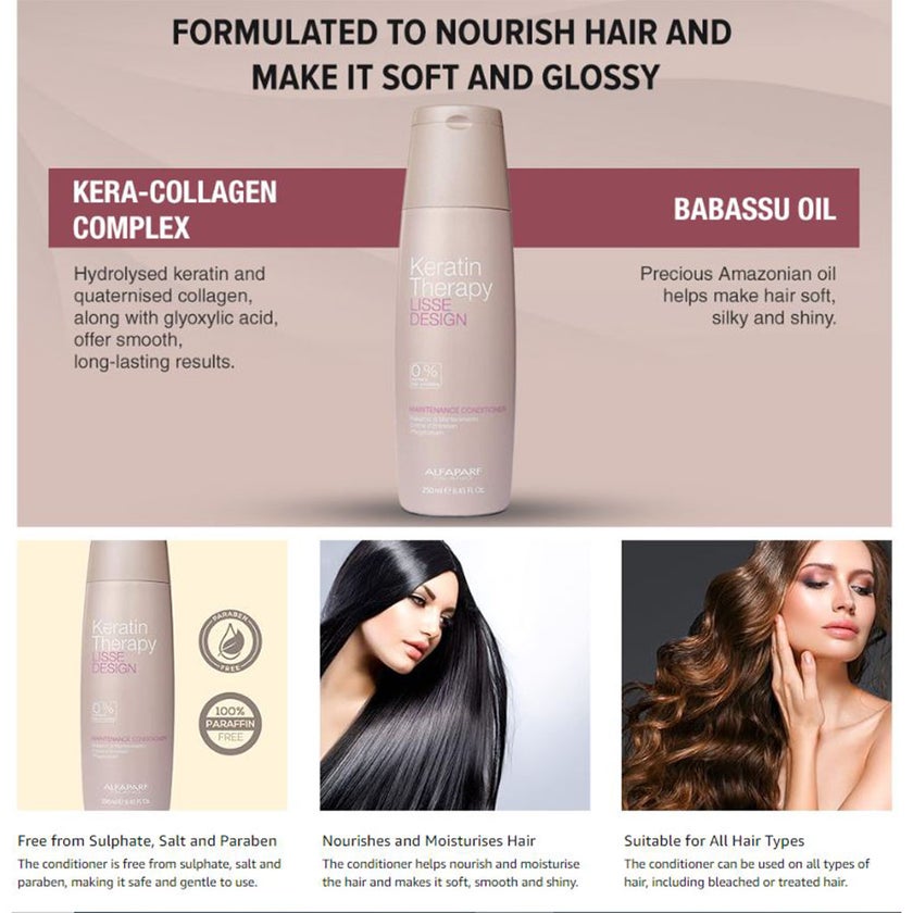 Alfaparf Keratin Therapy Lisse Design Maintenance Conditioner For Smooth & Shiny Hair 250ml