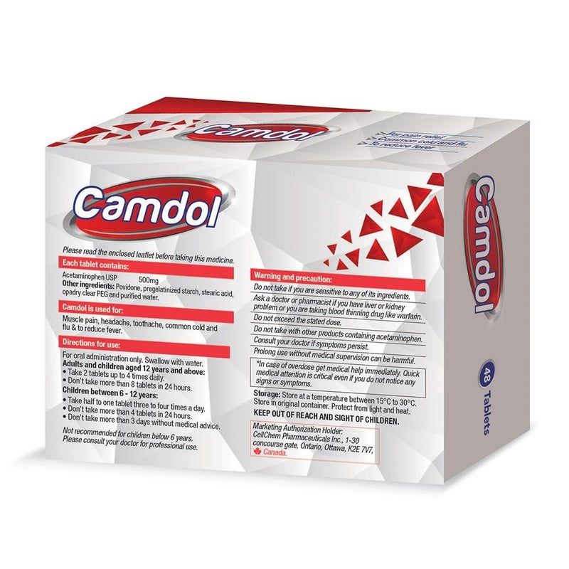 Camdol Paracetamol 500mg Tablets, Pack of 48's