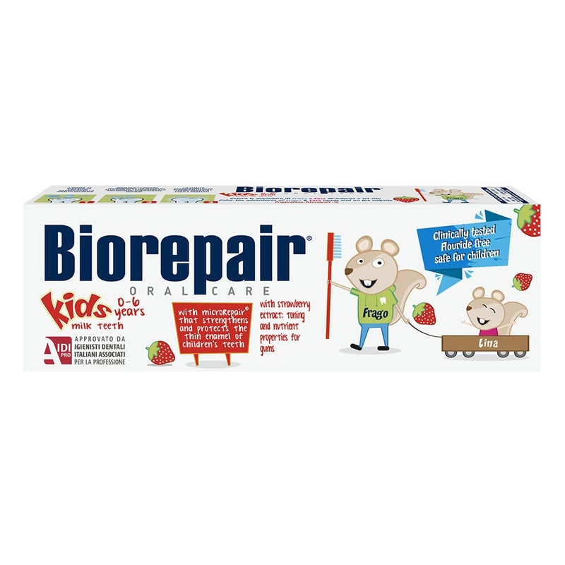 Biorepair Junior Fluoride-Free Strawberry Toothpaste For 0-6 Years Old Kid 50ml