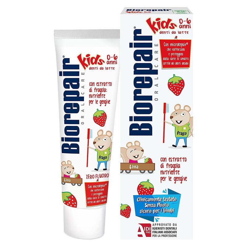Biorepair Junior Fluoride-Free Strawberry Toothpaste For 0-6 Years Old Kid 50ml