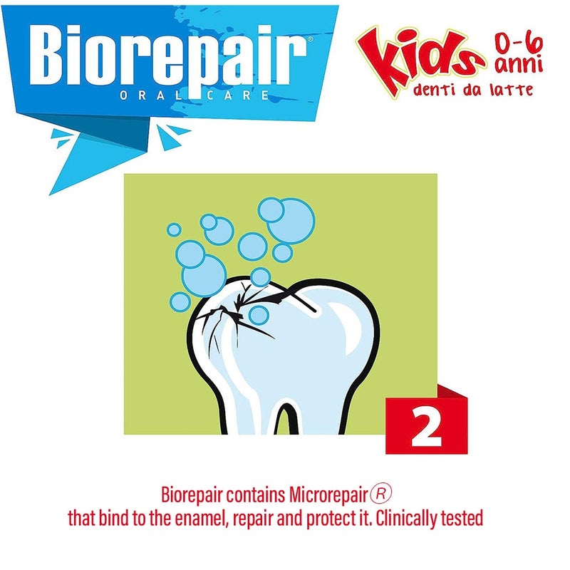 Biorepair Junior Fluoride-Free Strawberry Toothpaste For 0-6 Years Old Kid 50ml