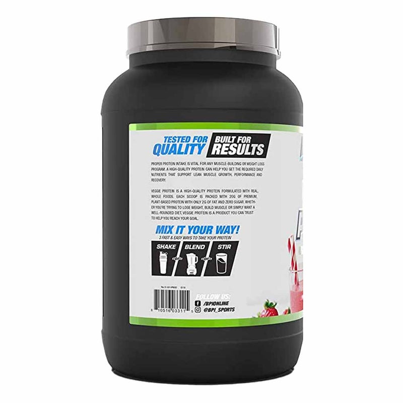BPI Sports Veggie Vegetarian Protein Powder Strawberry 25 Servings