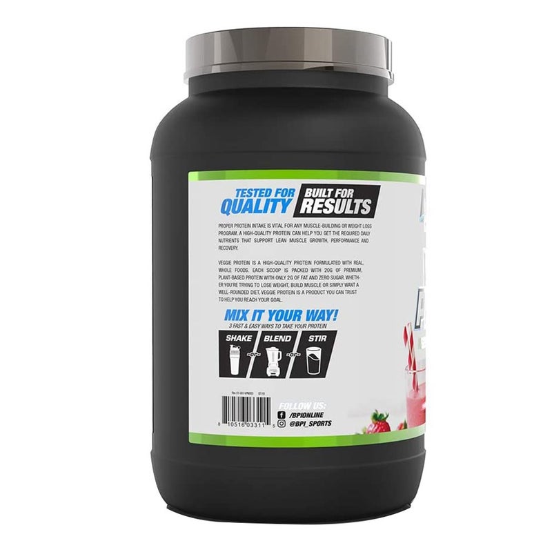 BPI Sports Veggie Vegetarian Protein Powder Strawberry 25 Servings