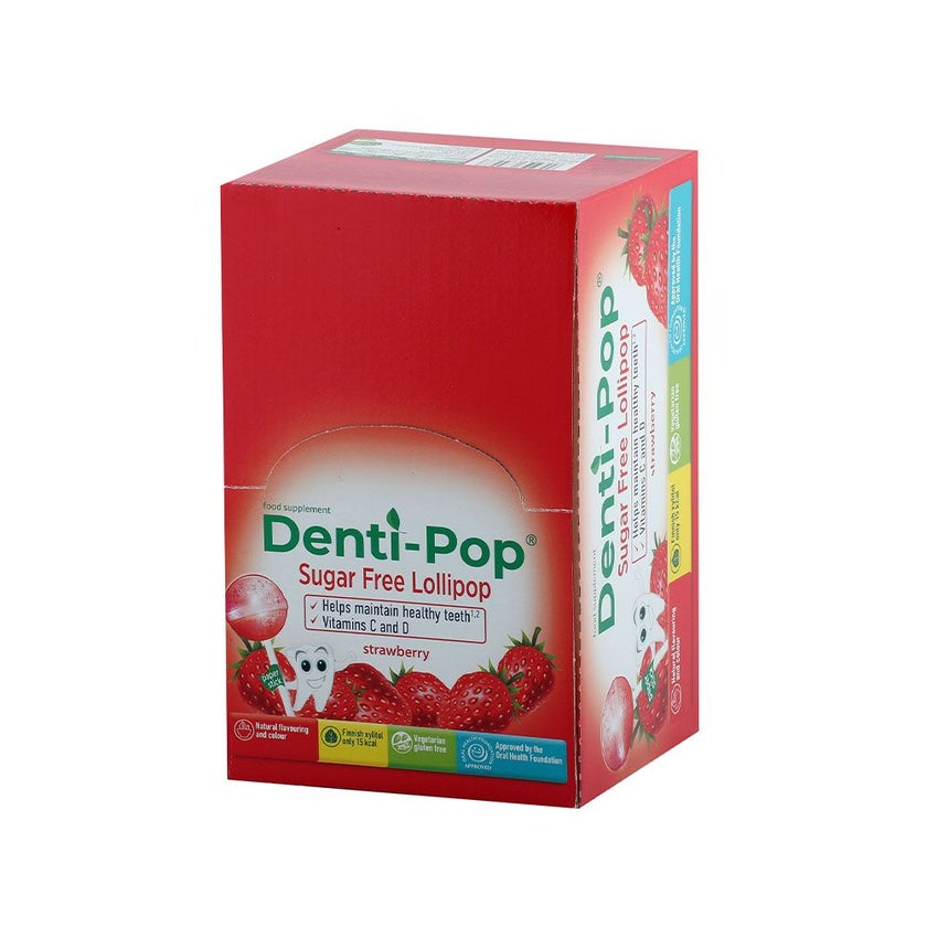 Denti-Pop Xylitol Sugar Free Lollipop Strawberry, Pack of 40's