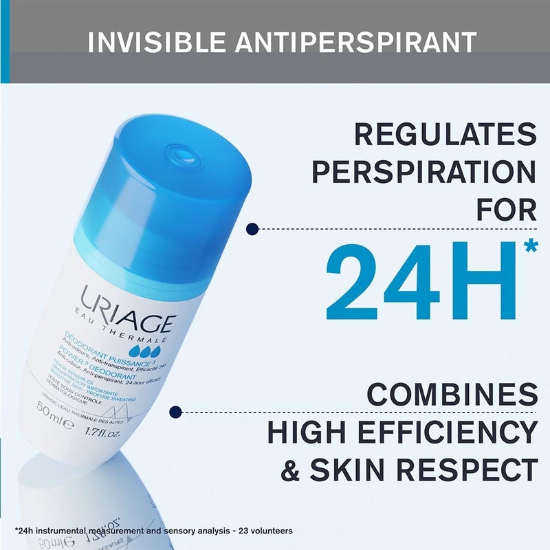 Uriage Power-3 Antiperspirant 24 Hours Fresh Deodorant Roll On 50ml
