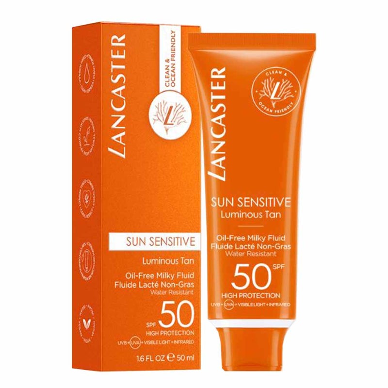 Lancaster Sun Sensitive Luminous Tan Oil Free With SPF50 Water Resistant Sunscreen Milk Fluid 50ml
