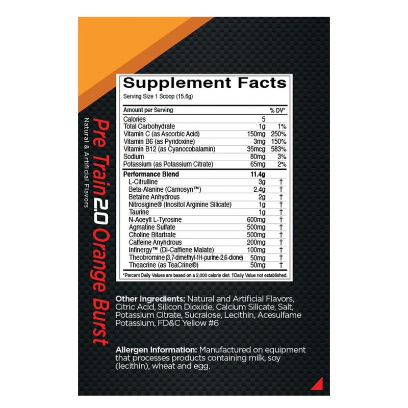 Rule 1 Pre-Train 2.0 Intense Energy Pre-workout Performance Formula Orange Burst 25 Servings