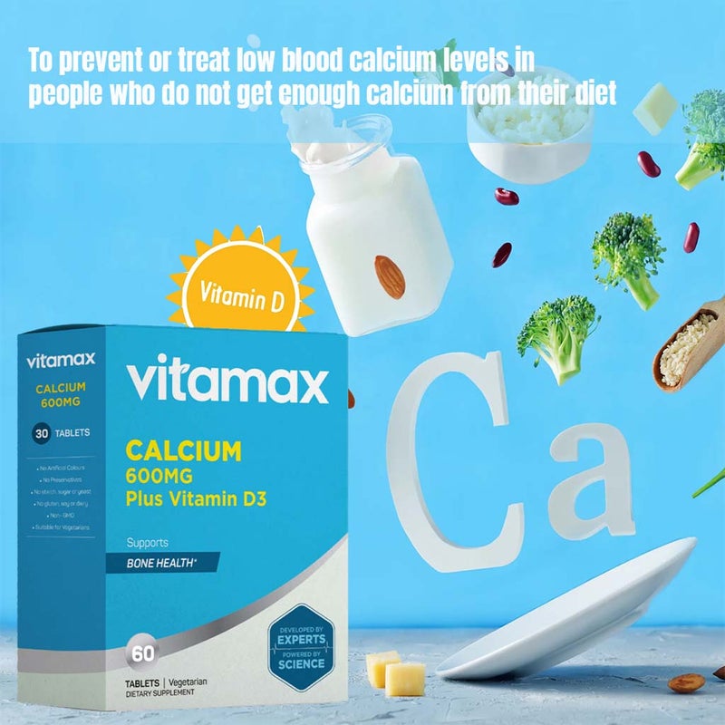 Vitamax Calcium 600 mg + Vitamin D3 400IU Tablets For Bone Health, Pack of 60's