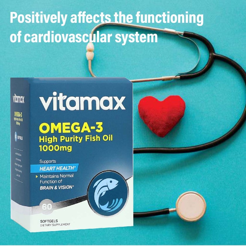 Vitamax Omega 3 1000mg Fish Oil Softgels, Pack of 60's