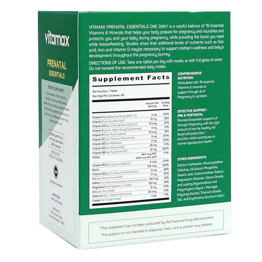 Vitamax Prenatal Essentials One Daily Tablets With Folic Acid, Iron & Vitamin D For Healthy Mother & Baby, Pack of 60's