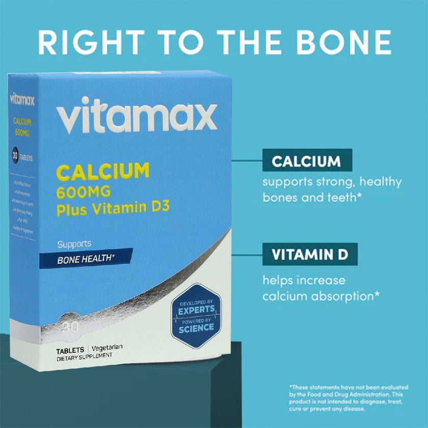 Vitamax Calcium 600mg + Vitamin-D3 400IU Tablets For Bone Health, Pack of 30's