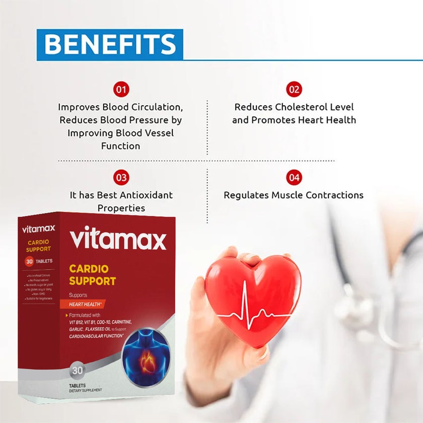 Vitamax Cardio Support Tablets For Heart Health Support, Pack of 30's