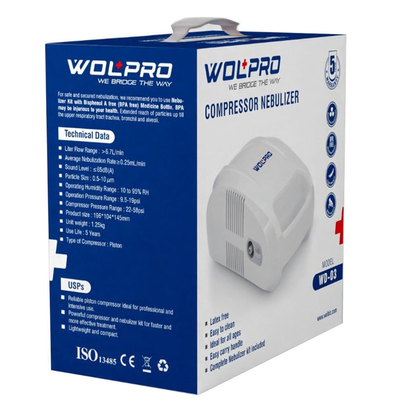 Wolpro Compressor Nebulizer WD03 With Complete Nebulizer Kit