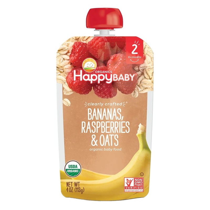HappyBaby Organic Baby Food Bananas, Raspberries And Oats 113 g