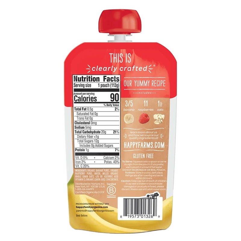 HappyBaby Organic Baby Food Bananas, Raspberries And Oats 113 g