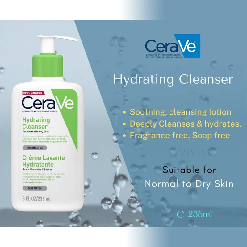 CeraVe Hydrating Fragrance Free Cleanser For Normal To Dry Skin 236ml