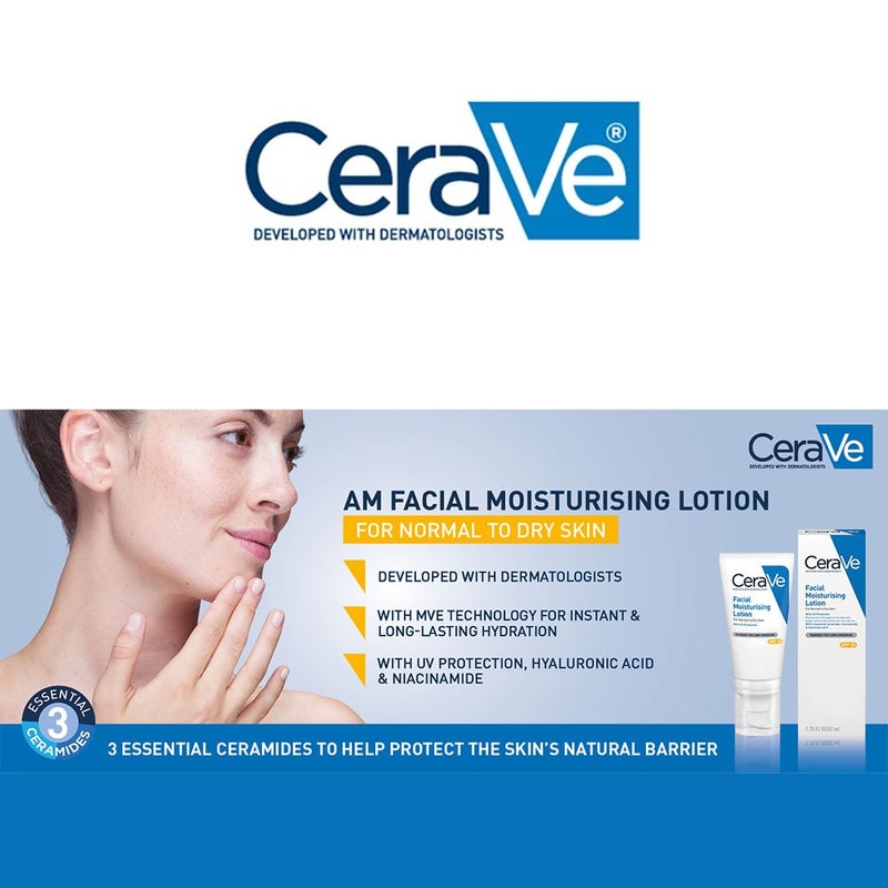 CeraVe Facial Moisturising SPF 25 AM Lotion For Normal To Dry Skin 52ml