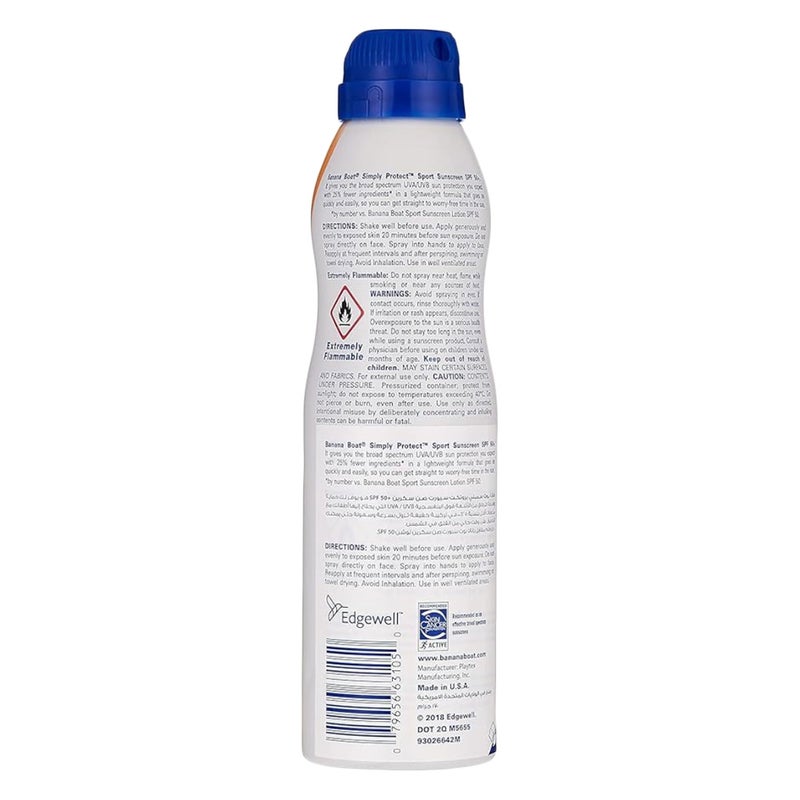 Banana Boat Simply Protect Sport Sunscreen Spray SPF 50+, 170 g