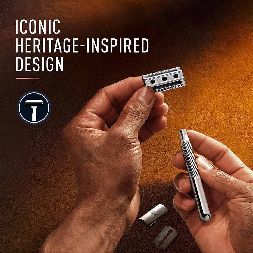 King C. Gillette Men’s Double Edge Safety Razor With Classic Inspired Chrome Plated Handle + Gillette’s Best Platinum Coated Double Edge Blades, Pack of 1 Handle + 5 Blades