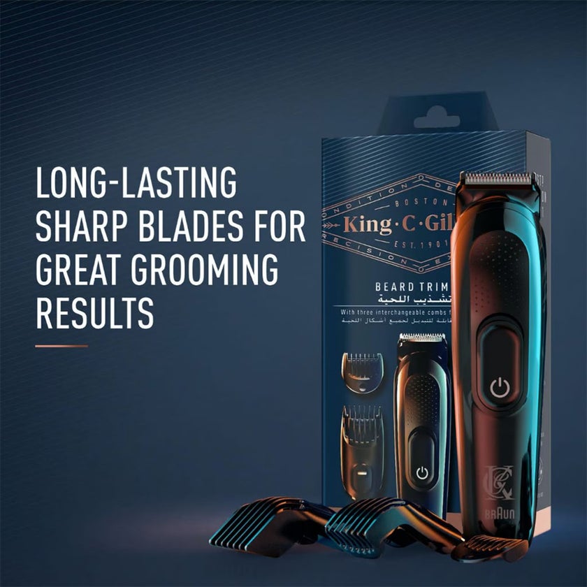 King C. Gillette Cordless Men’s Beard Trimmer Kit With Lifetime Sharp Blades & 3 Interchangeable Combs