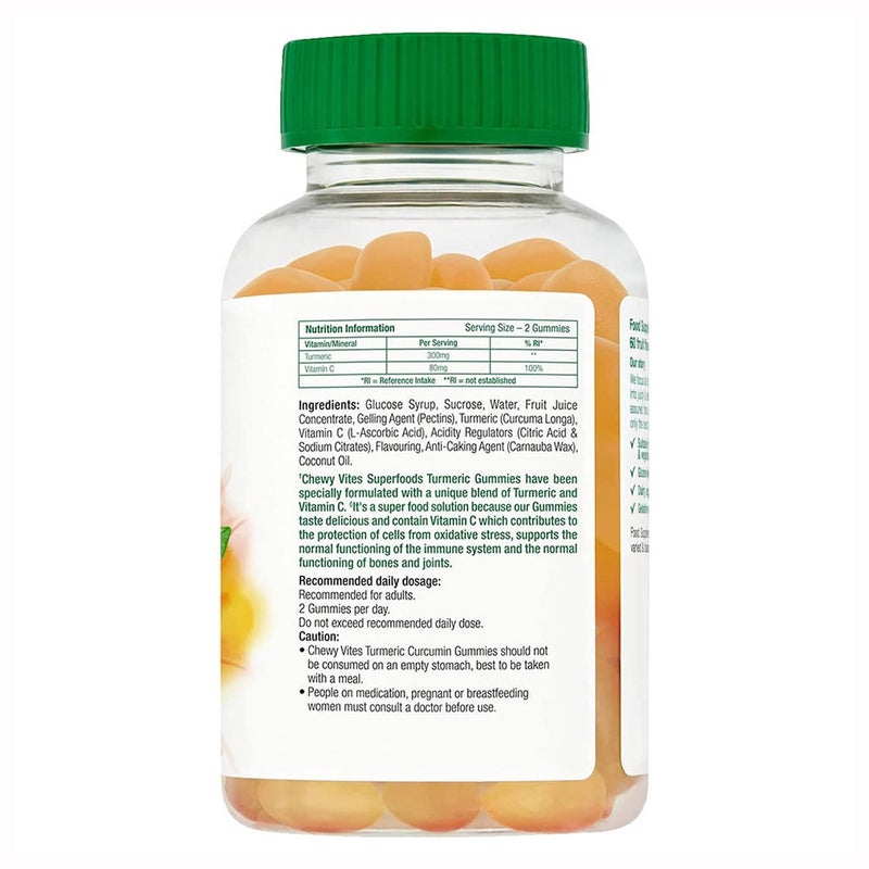 Chewy Vites Superfoods Turmeric Curcumin Gummies With Vitamin C For Antioxidant & Immunity Support, Pack of 60's