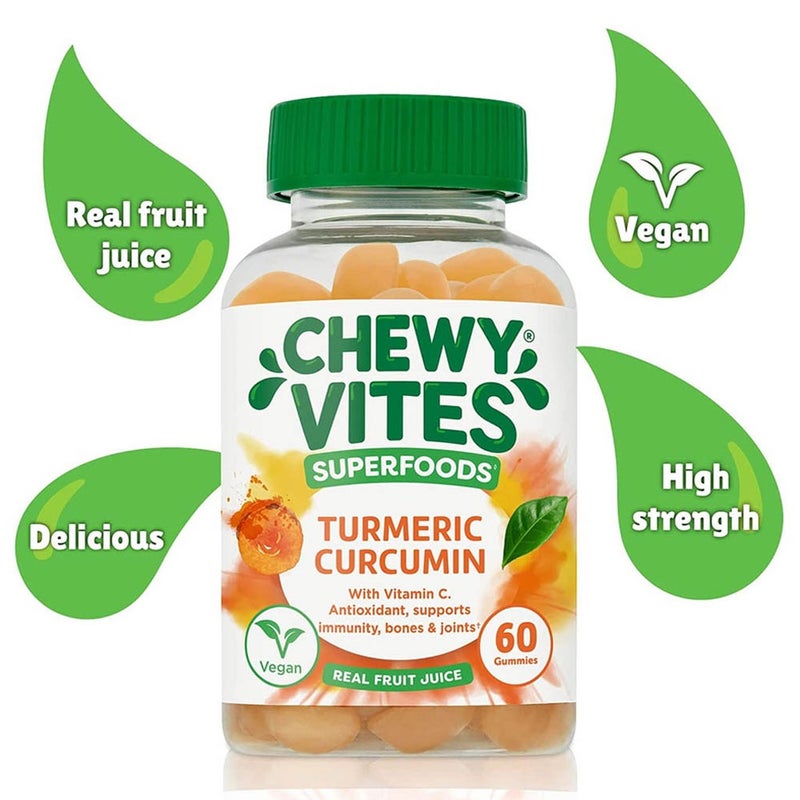 Chewy Vites Superfoods Turmeric Curcumin Gummies With Vitamin C For Antioxidant & Immunity Support, Pack of 60's
