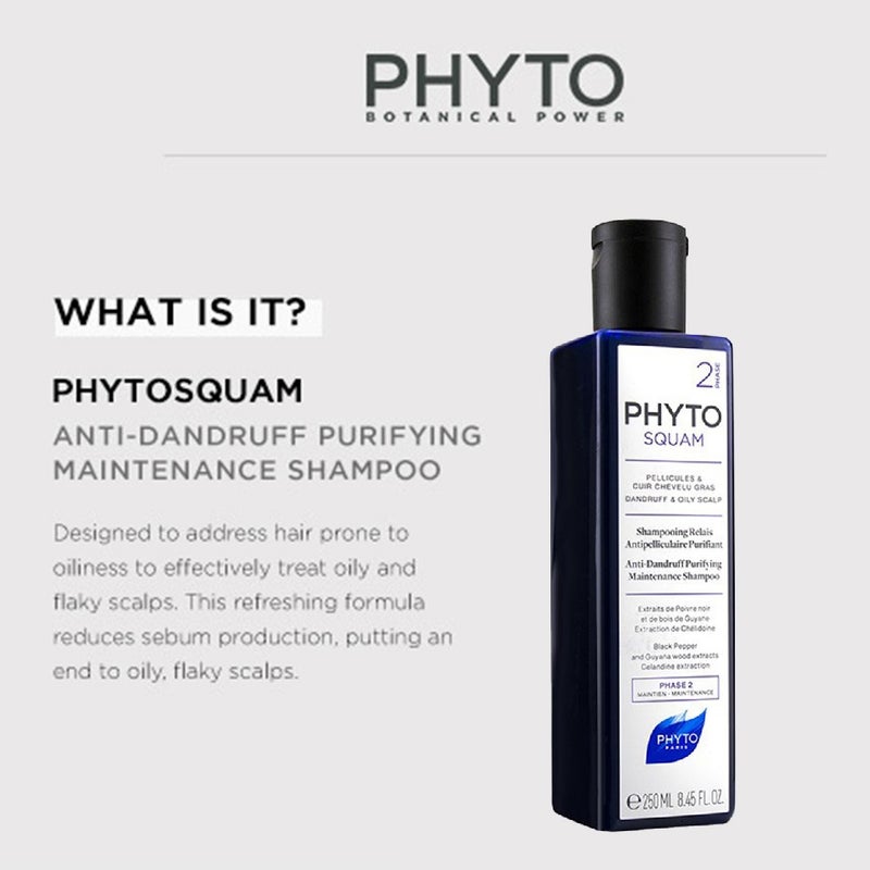 Phyto Phytosquam Phase 2 Anti-Dandruff Purifying Maintenance Shampoo For Dandruff & Oily Scalp 250ml