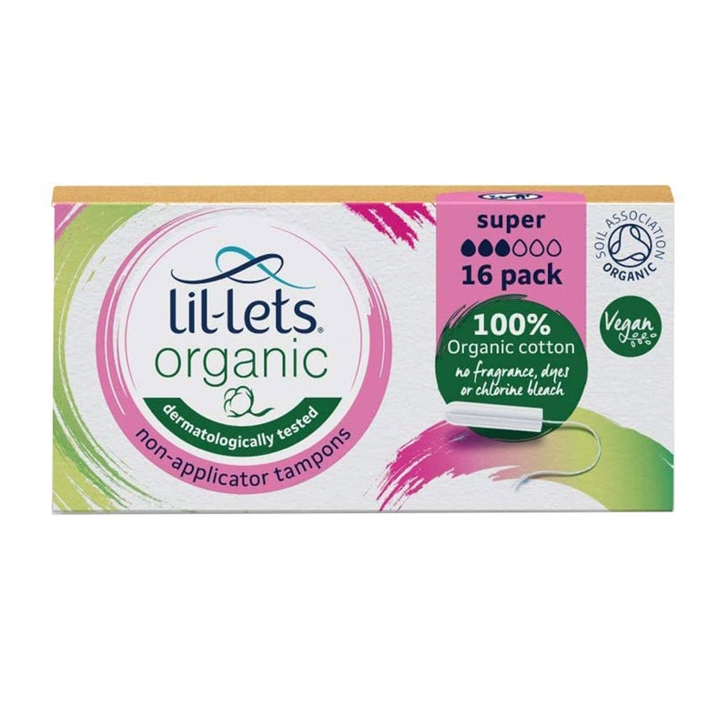 Lil-lets Organic Cotton Non-Applicator Tampons Super Pack 16's 