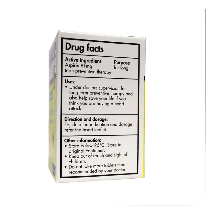 Zeino Pharma Asa-Kor Aspirin 81mg Enteric Coated Tablets, Pack of 30's