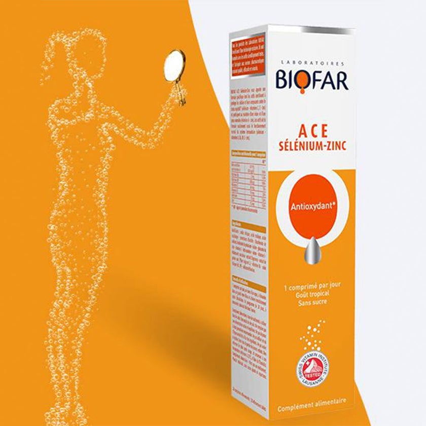Biofar Vital ACE Selenium-Zinc Antioxidant Effervescent Tablets, Tropical Flavor, Pack of 20's