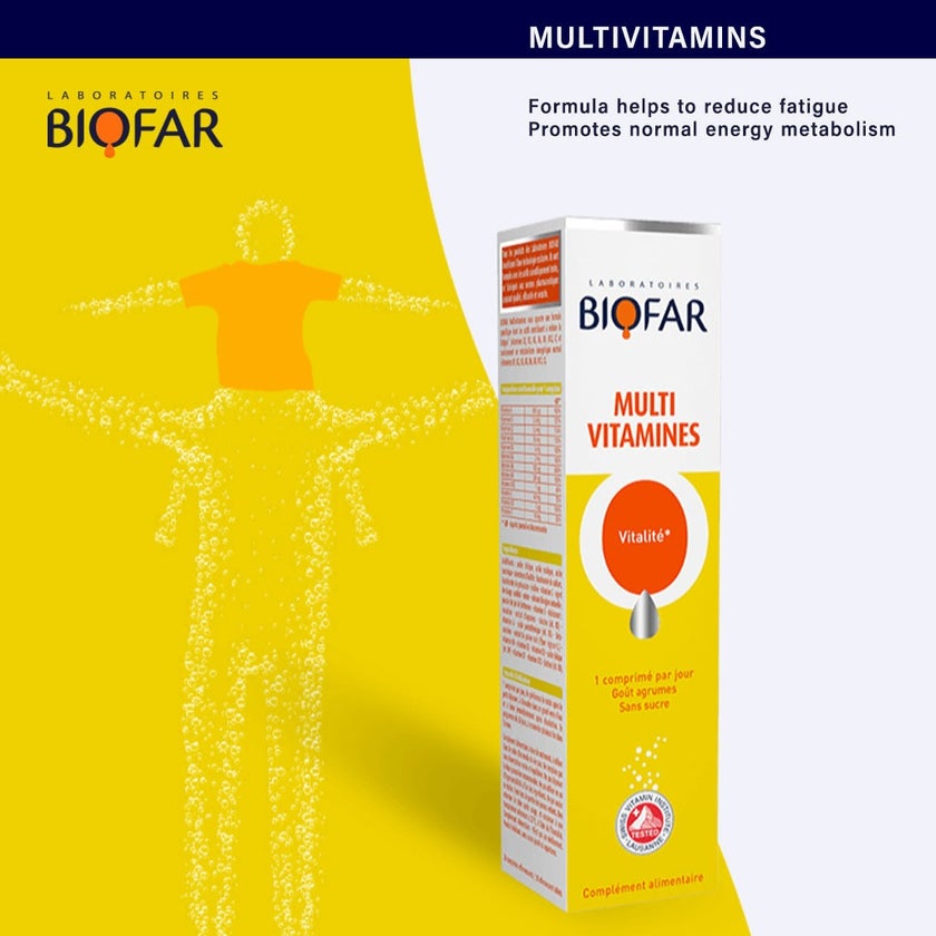 Biofar Vital Multivitamins Vitality Effervescent Tablets, Citrus Flavor, Pack of 20's