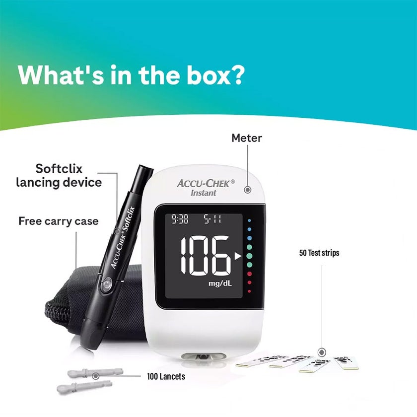Accu-Chek Instant Blood Sugar Monitoring System + Accu-Chek Instant Test Strips 50's + Accu-Chek Softclix Lancets 100's