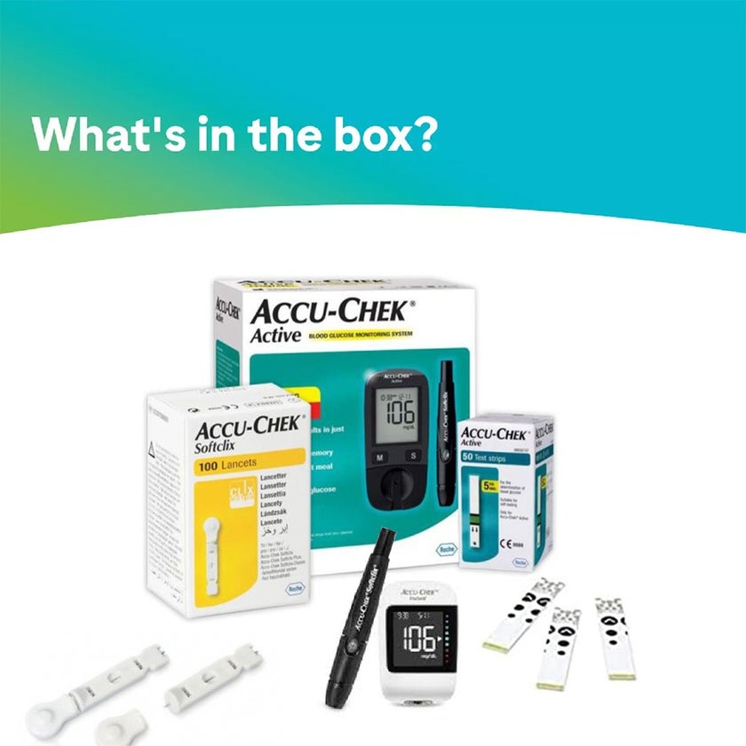 Accu-Chek Instant Blood Sugar Monitoring System + Accu-Chek Instant Test Strips 50's + Accu-Chek Softclix Lancets 100's